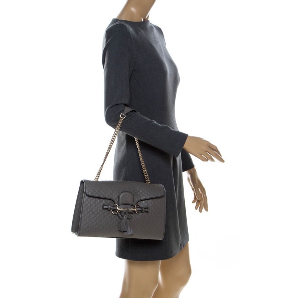 GUCCI 449635 Microguccissima Medium Emily Chain Shoulder Bag Grey - Picture 3 of 12